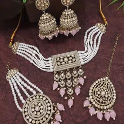 SGA FASHION Gold-Plated Kundan-Studded & Beaded Jewellery Set image 3