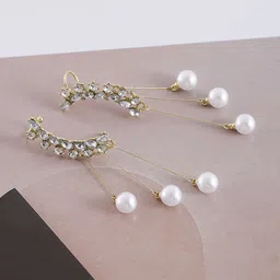 Krelin Korean Gold-Plated Stones Studded & Pearls Beaded Contemporary Tasselled Ear Cuff-picture-11
