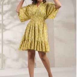 KIROSHAM Floral Print Kimono Sleeve A-Line Dress image 5