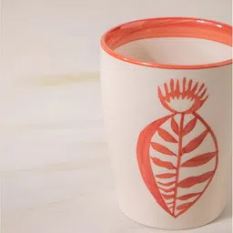 FREEDOM TREE Orange & White Hand Painted Printed Ceramic Matte Mugs Set of Cups and Mugs image 4