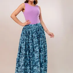 SUNEKH Khata Flower Printed Flared Maxi Skirt image 3