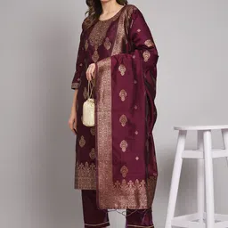VredeVogel Women Woven Design Kurta with Trousers & Dupatta-picture-1