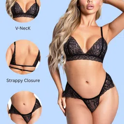 MYZA Self Designed Double Strap Floral Lace Bralette & High-Cut Thong Baby Doll image 2