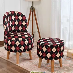 NACIA Black & Maroon 2 Pieces Printed Wooden & Velvet Cylindrical & Round Pouffe Ottomans-picture-36