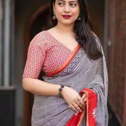 STAVA CREATION Ajrak Block Pure Cotton Chanderi Saree image 4