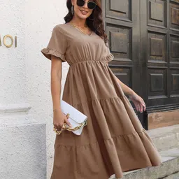 DressBerry V-Neck Tiered Chiffon Fit And Flare Midi Dress-picture-25
