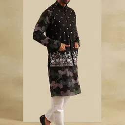 SOJANYA Men Floral Embroidered Kurta with Pyjama image 3