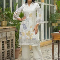 AARAAS Ethnic Motifs Printed Pure Cotton Shirt Collar Straight Kurta With Trouser-picture-13
