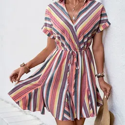 KPOP Striped Fit & Flare Mini Dress-image-6