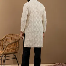 CHIRASVI Men White Polyester Straight Kurtas image 3