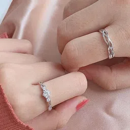 kazare Set Of 2 Rhodium-Plated Stone Studded Couple Finger Rings image 2