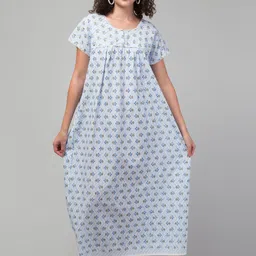 CROWN KING Floral Printed Pure Cotton Maxi Nightdress-image-15