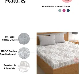 CHHAVI INDIA Grey & White 210 TC King Bedsheet with 2 Pillow Covers image 4