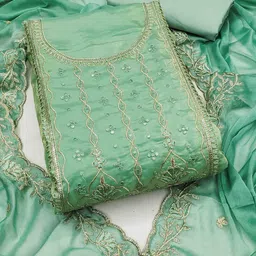 KALINI Embroidered Satin Unstitched Dress Material-image-17