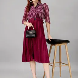 Raiyani Fashion Striped Applique Georgette Fit & Flare Midi Dress-image-56