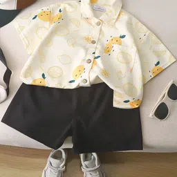 FOREVER FRIDAY Boys Floral Printed Shirt Collar Pure Cotton Shirt with Shorts-picture-29