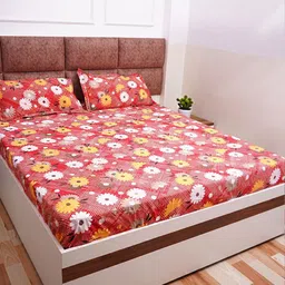 Adwitiya Collection Red & White Floral 210 TC Queen Bedsheet with 2 Pillow Covers-picture-38