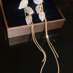 VAGHBHATT Gold-Plated Cubic Zirconia Studded Leaf Shaped Drop Earrings-picture-8