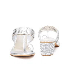 Sole House Women Metallic Embellished Block Heel Sandals image 5