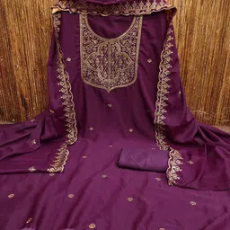 Lilots Floral Embroidered Thread Work Unstitched Dress Material image 3