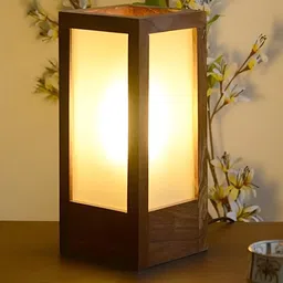 Artica Brown and White Wooden Rectangle Shaped Table Lamp image 2