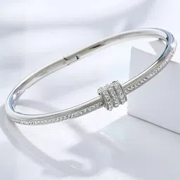DIVASTRI Silver-Plated American Diamond Stainless Steel Antique Bangle-Style Bracelet image 1