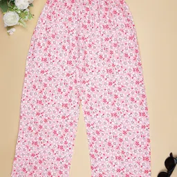 V-Mart Girls Floral Printed Easy Wash Mid-Rise Pleated Trousers-image-73