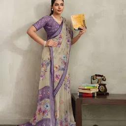 100 Dreams Floral Printed Zari Designer Saree image 2
