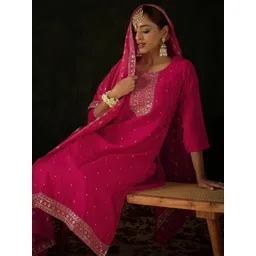 Indo Era Women Ethnic Motifs Embroidered Regular Gotta Patti Kurta with Palazzos & With Dupatta image 2