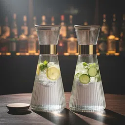 RUHANI HOMES Transparent Set of 2 Glass Checked Water Bottle-picture-22