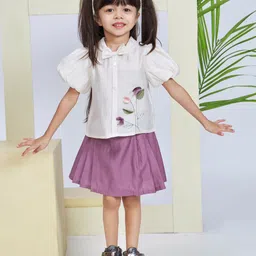 Peppermint Girls Printed Shirt Collar Top With Skirt-picture-24