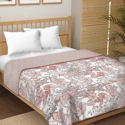CHICERY Brown & White Floral Printed 210 GSM Pure Cotton AC Room Single Bed Dohar-image-68