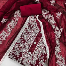 LeeliPeeri Designer Floral Embroidered Thread Work Chanderi Silk Unstitched Dress Material-picture-25