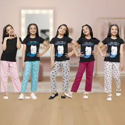 YK Girls Pack Of 5 Printed Cotton Lounge Pants-picture-42