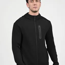 Skechers Men Solid Hood Cotton Front-Open Sweatshirt image 1