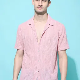 Voroxy Men Smart Cuban Collar Textured Polycotton Casual Shirt image 1