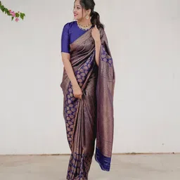 BerMondsey Woven Design Zari Silk Blend Banarasi Saree-picture-13