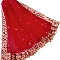navti creations Net Embroidered Red Women Dupatta image 4