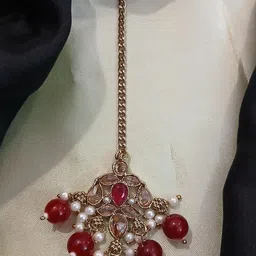 flying beads Gold-Plated Artificial Stones and Beads Studded Maang Tikka Head Jewellery-picture-10