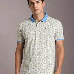 Louis Philippe Jeans Floral Printed Polo Collar Pure Cotton Slim Fit Casual T-shirt-picture-44