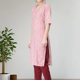 SZN Women Pink Poly Crepe Kurta Sets image 5