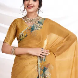 100 Dreams Floral Printed Embroidered Saree With Unstitched Blouse image 5