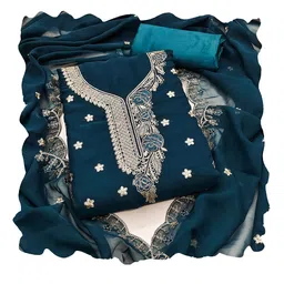 MANVAA Floral Embroidered Zari Georgette Unstitched Dress Material image 2