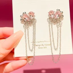 COOLWOOL Silver Plated Artificial Stones Studded Heart Shaped Korean Drop Earrings-picture-12