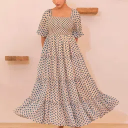 OTABU Polka Dot Printed Smocked A-Line Maxi Dress-picture-15