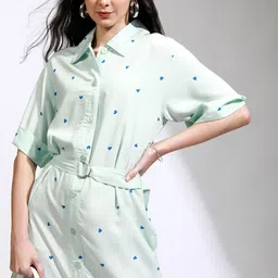 Tokyo Talkies Women Shirt Collar Roll-Up Sleeves Conversational Print Shirt Midi Dress-picture-18