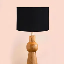 Devansh Black & Brown Cylindrical Shaped Wooden Table Lamp image 3