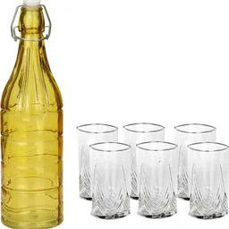 1ST TIME Yellow & Transparent Glass Solid Water Bottle-picture-42