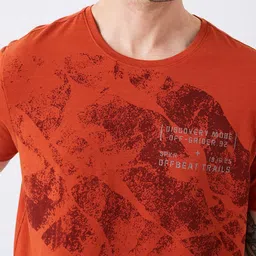 SPYKAR Men Abstract Printed Round Neck Cotton Slim Fit T-shirt image 4