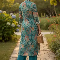 Santati Women Floral Printed Regular Chikankari Kurta with Palazzos image 2